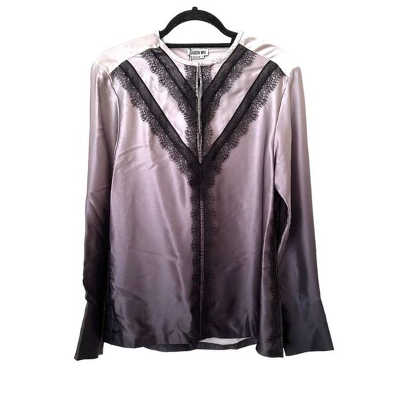 JASON WU Ombre Print Silk Charmeuse Shirt Lace Trim NWT Sz 4 - Picture 1 of 5